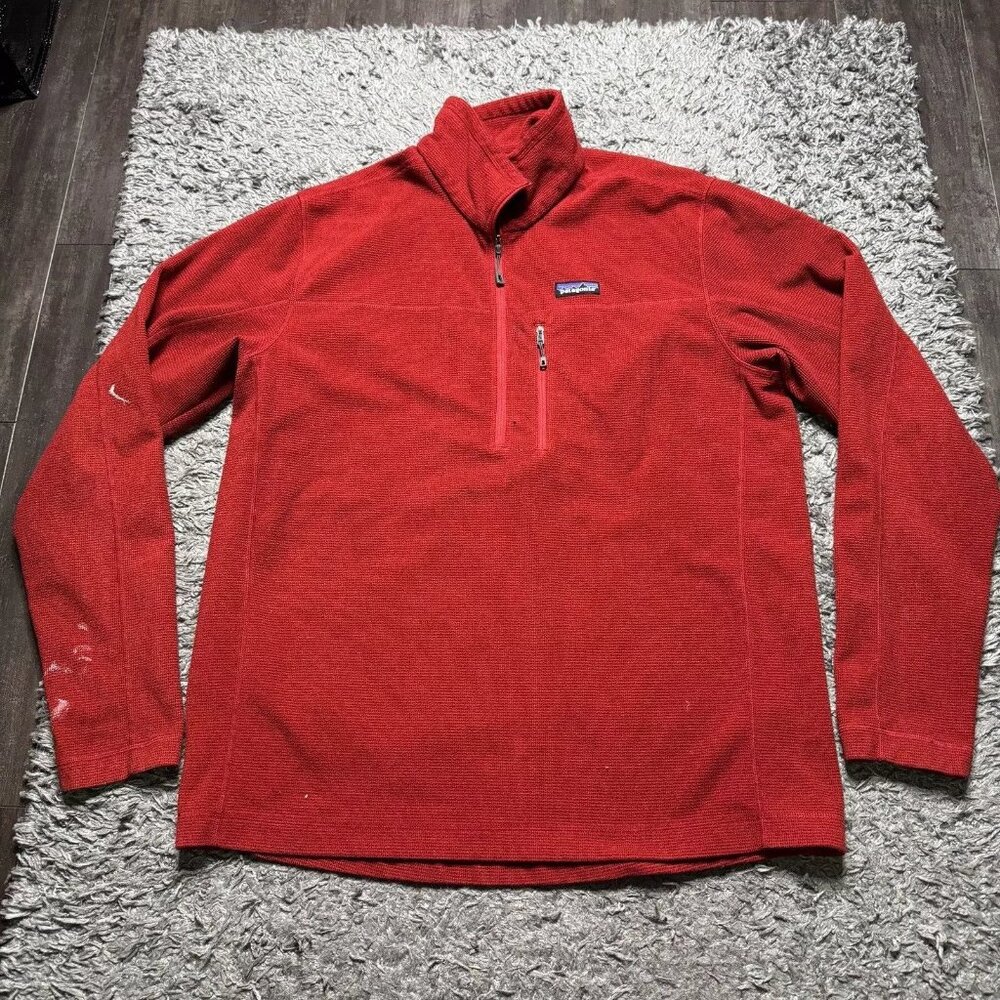 Patagonia Fleece Sweater Mens XL Red Long Sleeve Mock Neck 1/4 Zip Logo